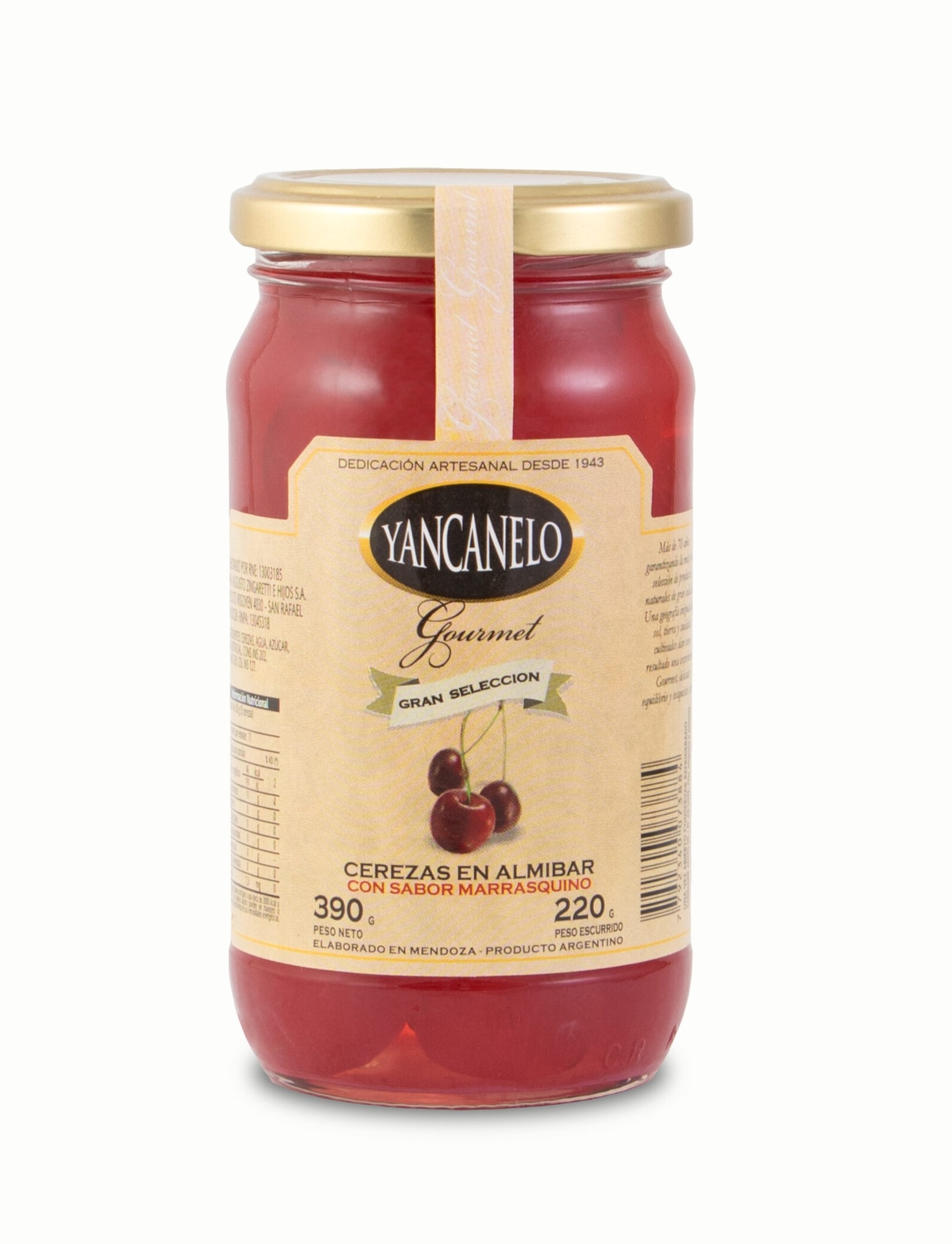 CEREZAS AL ALMIBAR MARASCHINO YANCANELO GOURMET FRASCO X 330 CC